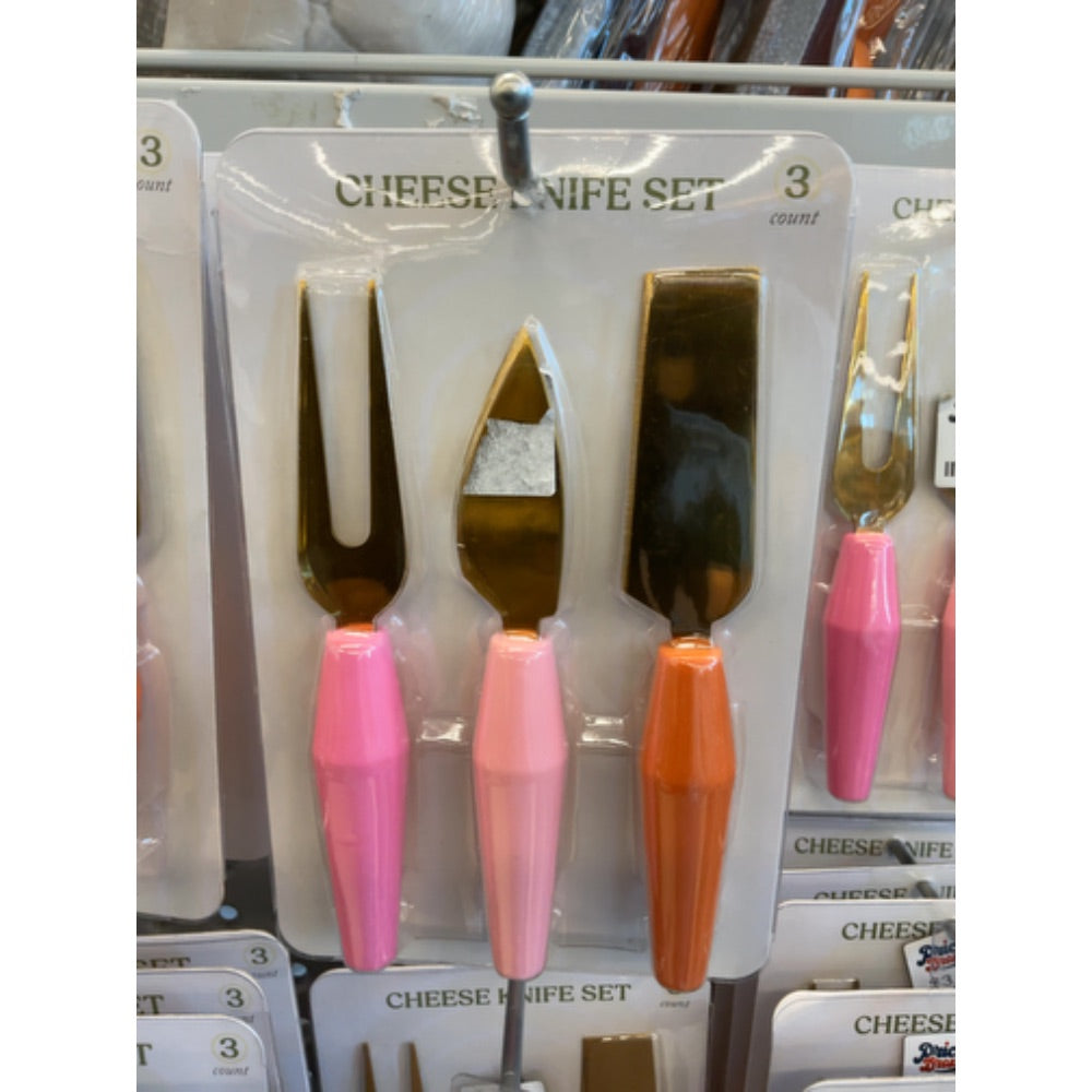 Cheese Knife Set - 3 Pieces with Colored Handles - Hand Wash Only