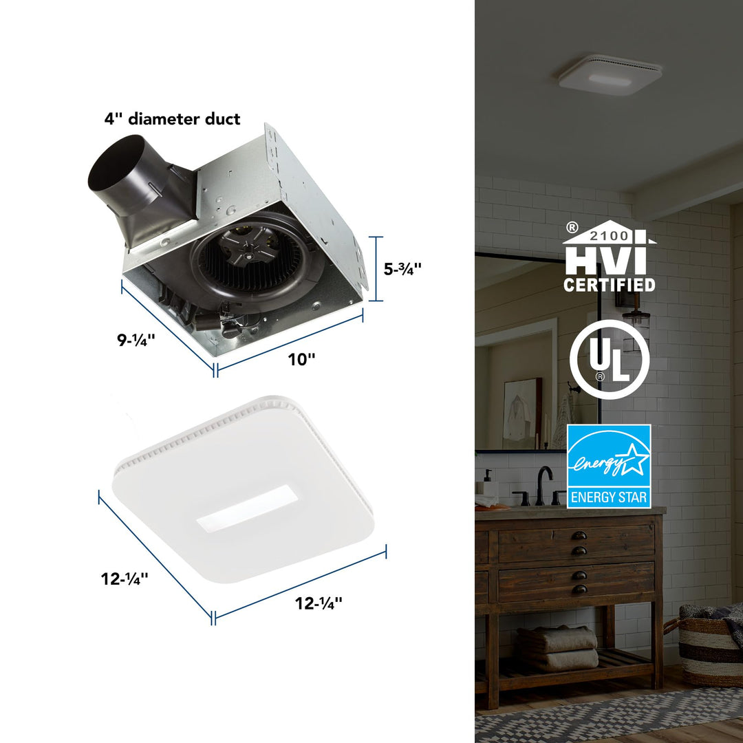 Broan-NuTone CleanCover, 110 CFM AER110CCTK Bathroom Exhaust, 1.0 Sone, with Selectable CCT LED Light, Energy Star Bath Fan, White