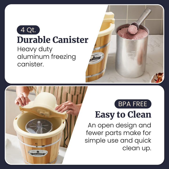 Elite Gourmet Maxi-Matic EIM-924L 4 quart Old Fashioned Electric Ice Cream Maker, Pine Bucket
