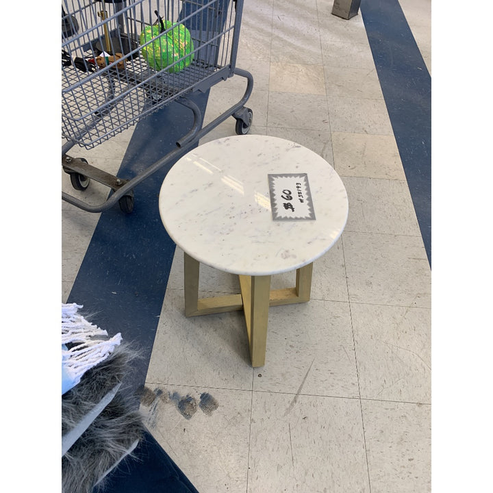 Round Accent Table - Marble Top, Wood Base