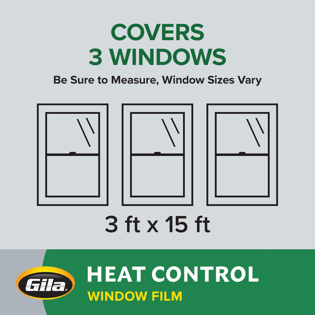 GilaÂ® Heat Control Titanium Adhesive Residential DIY Window Film Sun Blocking Glare Reduction 3ft x 15ft (36in x 180in), Gray