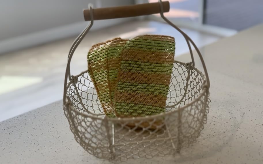 Mesh Dish Scrubber Made from Biodegradable Eco-Friendly Plant-Based Natural Material (3 PCS) - No Odor Fast Drying Non-Scratch Net for Dish Washing