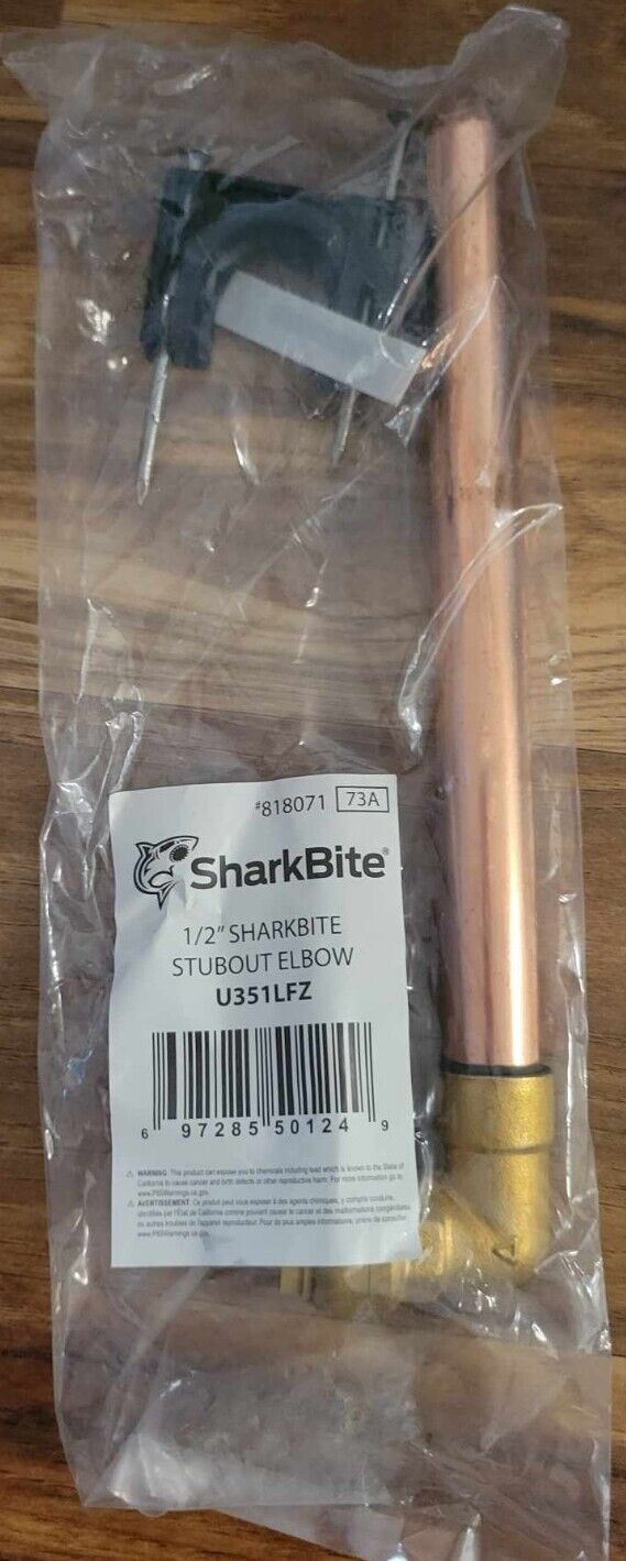 NEW 1/2 in. SB X 1/2 in. X 8 in. 90 Deg. Push Fit Stub-Out Copper Elbow