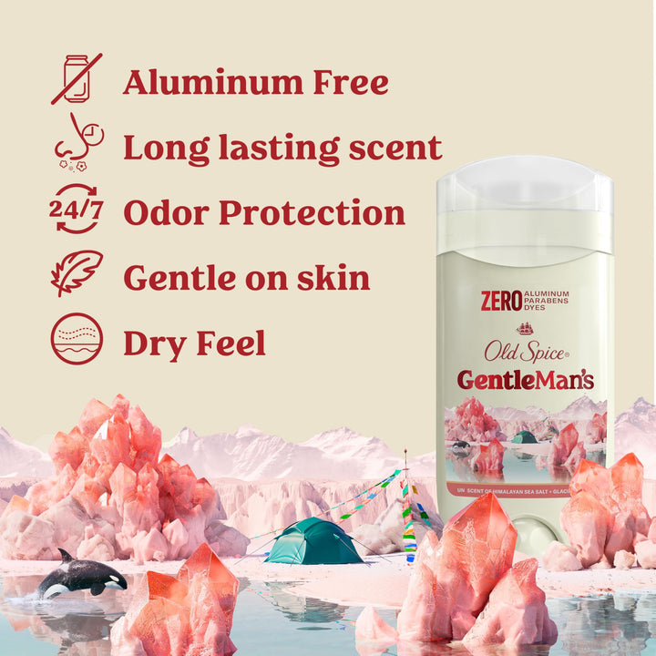 Old Spice GentleMan's Aluminum Free Dry Feel Deodorant for Men, 24/7 Lasting Freshness, Gentle on Skin with Skin Conditioners, Himalayan Sea Salt + Glacier Water Scent, 3.0 oz