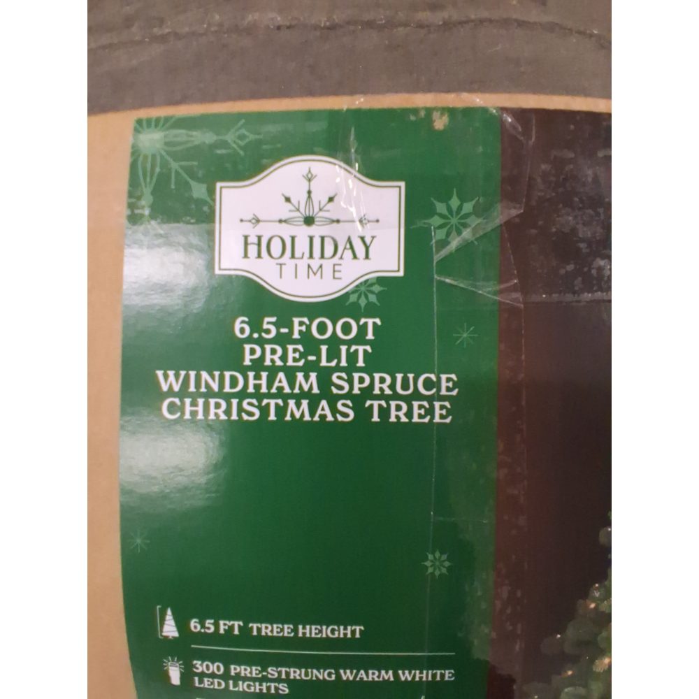 Holiday Time 6.5-Foot Pre-Lit Windham Spruce Christmas Tree - 300 Warm White LED Lights, Easy Setup Retail $100.00