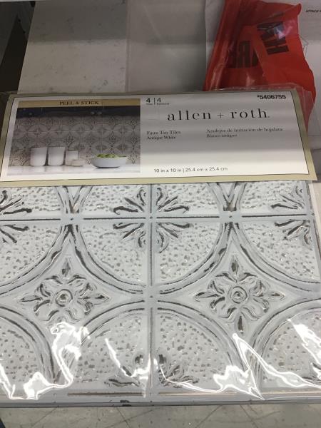 Allen + Roth Faux Tin Tiles - Antique White, Peel & Stick, 10x10 inch Retail $25.00
