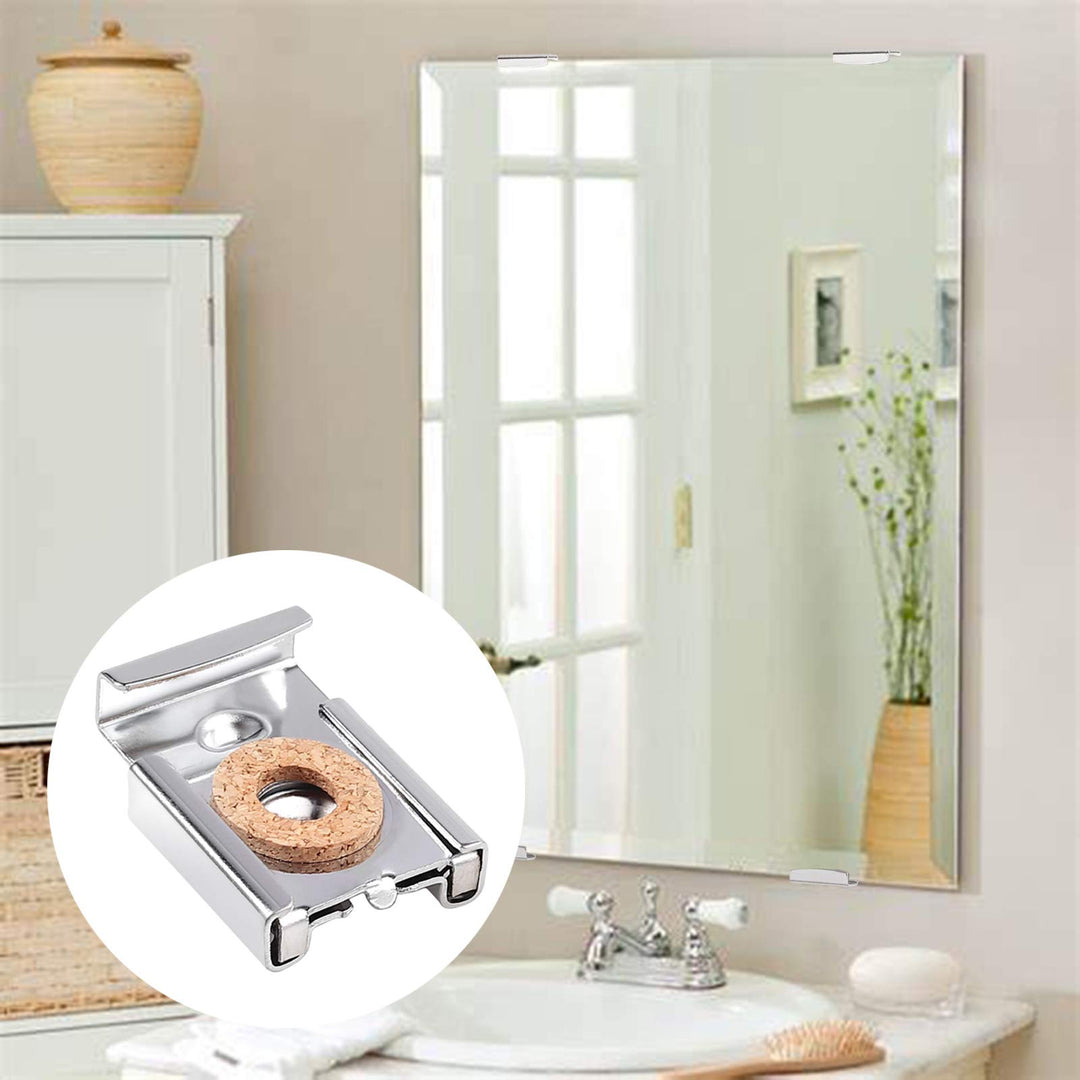 Kamtop 16 PCS Spring Loaded Mirror Hanger Clips, Unframed Mirror Holder Clips Set, Metal Mirror Wall Mounting Clips with Rawl Plugs and Screws (4 Sets)