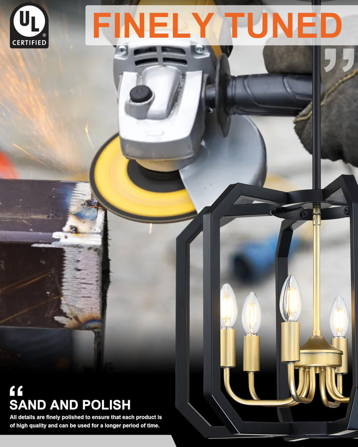 Doraimy Lighting 6 Light Farmhouse Adjustable Rod Black Pendant Light Fixtures Gold Finish,Rustic Hanging Ceiling Chandelier Light for Foyer Dining Room Kitchen Island Hallway