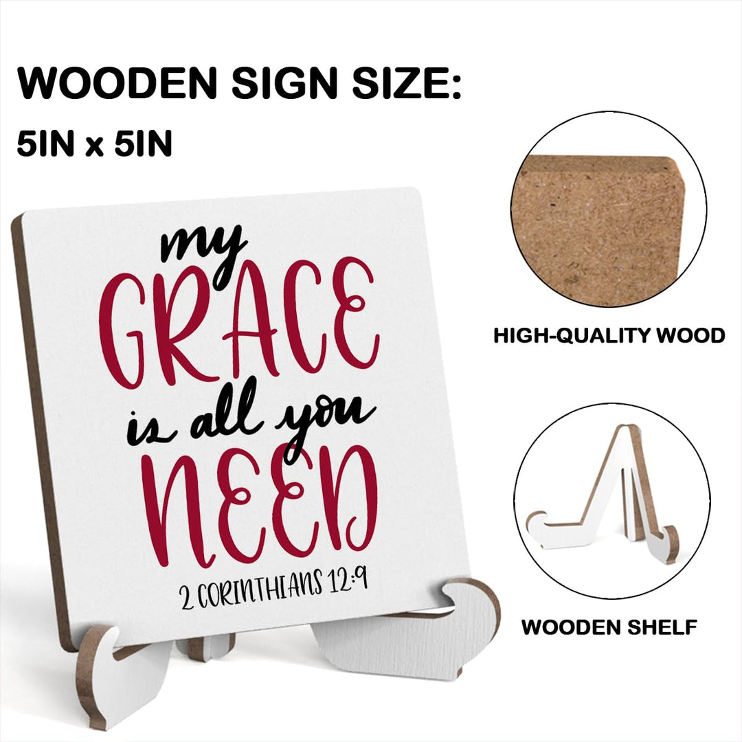 Bible Verse Table Desk Decor Inspirational Rustic Christian Wood Sign Plaque with Wooden Stand, Motivational Religious Positive Vintage Decor for Tabletop Desktop Shelf Shelves Countertop Laundry Room