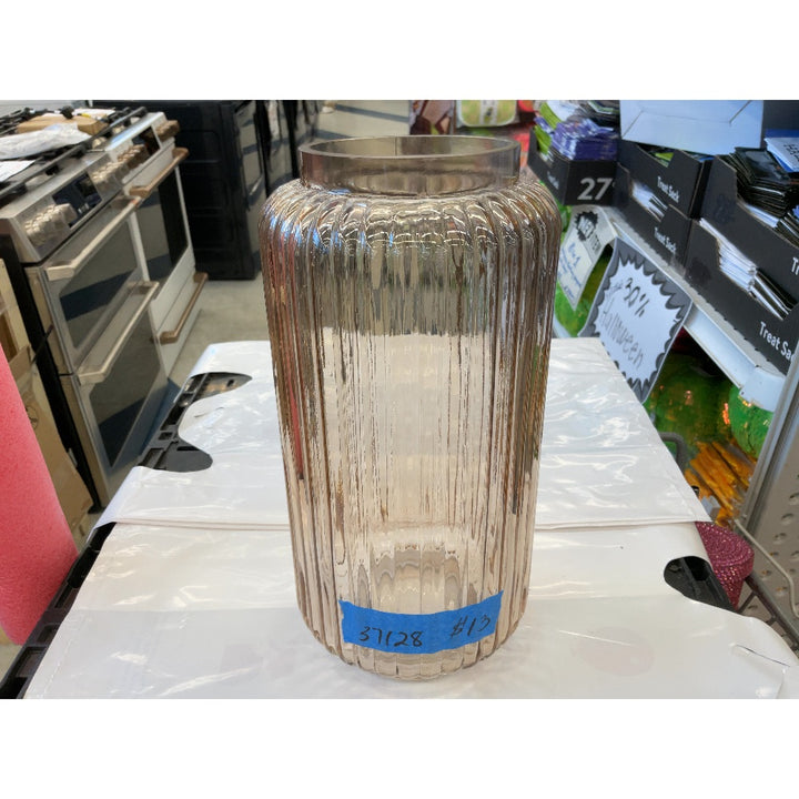 Unbranded Ribbed Glass Vase - Decorative, Tabletop, Centerpiece, Brown