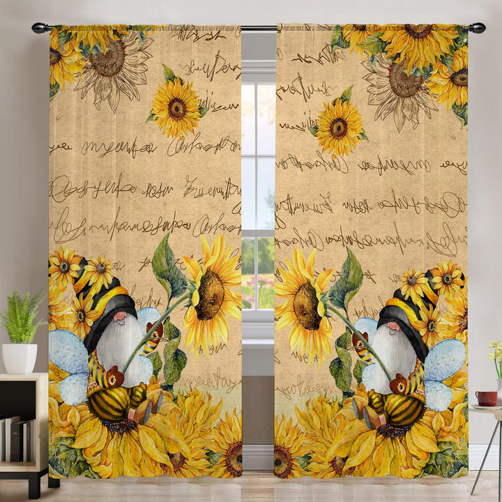 Bonsai Tree 2 Pack Sunflower Curtains for Bedroom 52x84 inch with Gnome - Sunflower Decorations and Spring Decorations for The Home, Yellow Kitchen Curtains and Valances Set