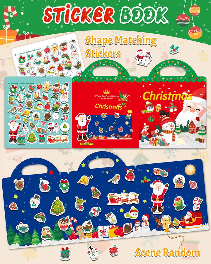 Benresive Christmas Reusable Sticker Book for Toddlers 1-3, Fun Stickers for 2-4 Years, 39 Pcs Cute Waterproof Stickers for Teens Girls Boys