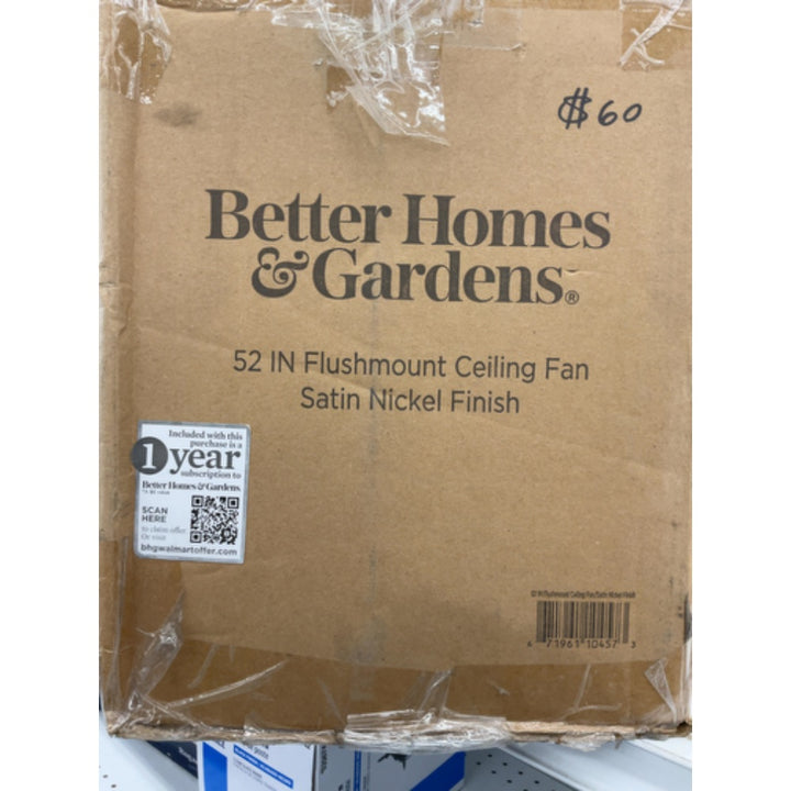 Better Homes & Gardens Wyndham 52   Brushed Nickel Classic E26/ST19 LED Hugger Ceiling Fan