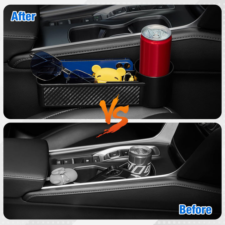 This Hill Car Seat Gap Cup Holder, 2 in 1 Car Gap Filler with Cup Holder, Removable Seat Filler Cup Holder with 2 Hook Black for Auto Accessories, Cellphones, Wallet, Drink Cups, Cards