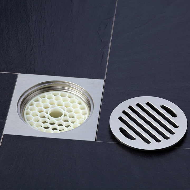 SUBMARINE Square Shower Drain 4 Inch, Built-in Shower Drain Cover, Hair Filter Screen and Floor Drain Backflow Preventer, Quick Drainage, Prevent Odor, Suitable for Bathroom and Kitchen