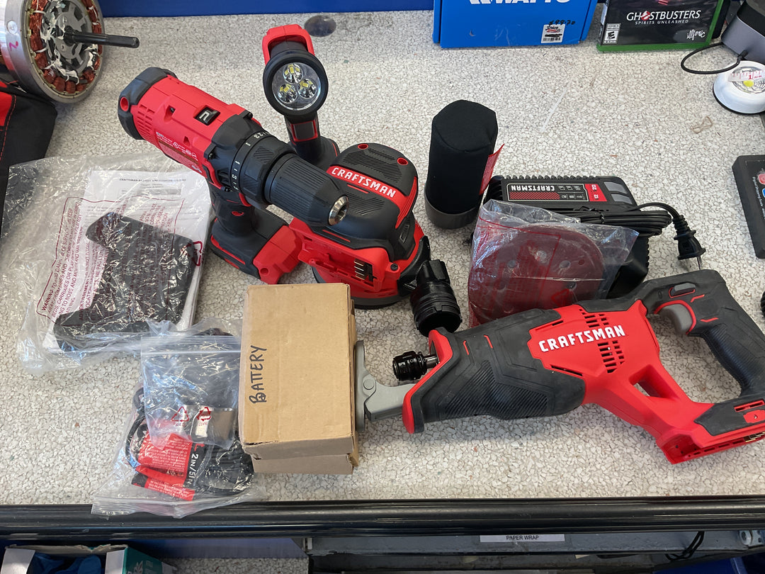 Craftsman 4-Piece Combo Kit - Drill, Sander, Reciprocating Saw, Impact Driver - With 2 Batteries and Charger