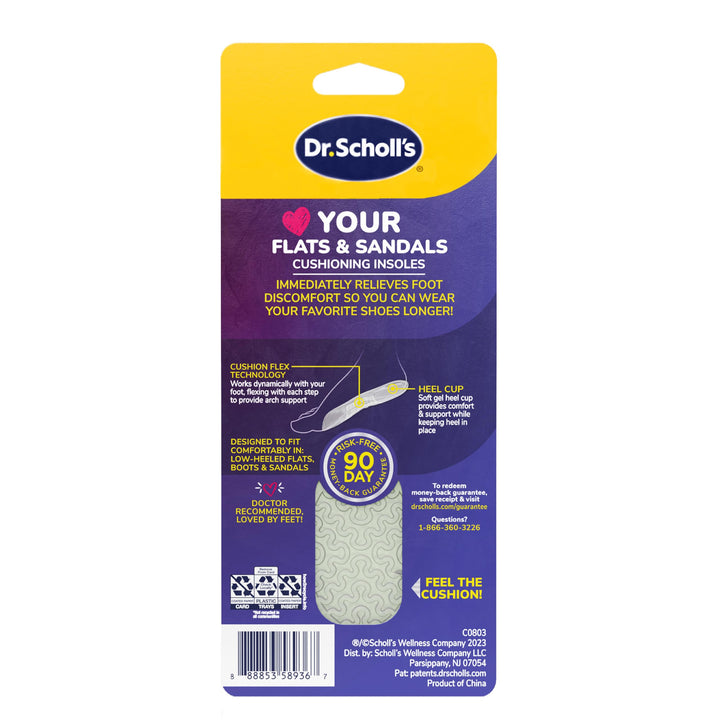 Dr. Scholl's Love Your Flats & Sandals, 3/4 Length Insoles for Women, Shoe Size 6-10: All-Day Comfort Shoe Inserts for Women with Arch Support, Metatarsal Foot Pads, Relieves Shoe Discomfort