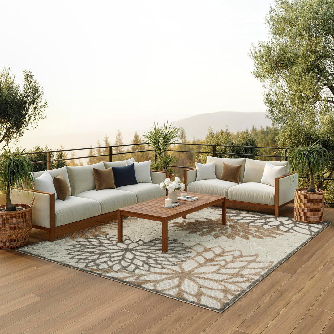Nourison Home Aloha Natural 7' x 10' Area Rug - Easy Clean, Non Shedding, Bed Room, Living Room, Dining Room, Kitchen (7' x 10') Retail $167.37