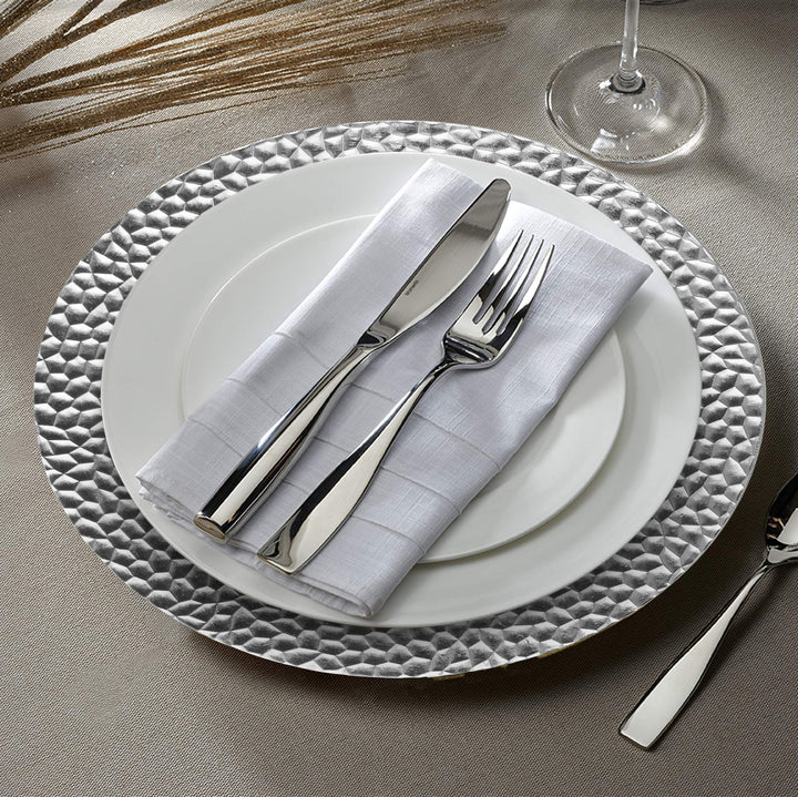 ChargeIt by Jay Hammered RimCharger Plate Large Decorative Melamine Service Plate for Home & Professional Fine Dining -For Upscale Catering Events, Dinner Parties, & Weddings,13", Silver Retail $7.50