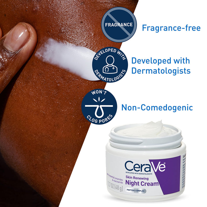 CeraVe Skin Renewing Night Cream, Niacinamide, Peptide Complex, and Hyaluronic Acid Moisturizer for Face, 1.7 Ounce, Packaging may Vary