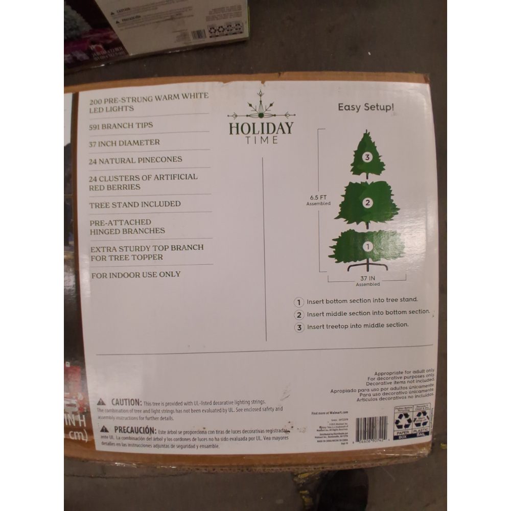 Holiday Time 6.5-Foot Pre-Lit Glittering Frost Slim Pine Tree, Warm White LED Lights Retail $120.00
