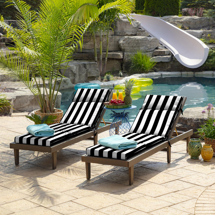 Arden Outdoor Chaise Lounge Cushion, 22 x 77, Rain-Proof, Fade Resistant Black Cabana Stripe Retail $74.99