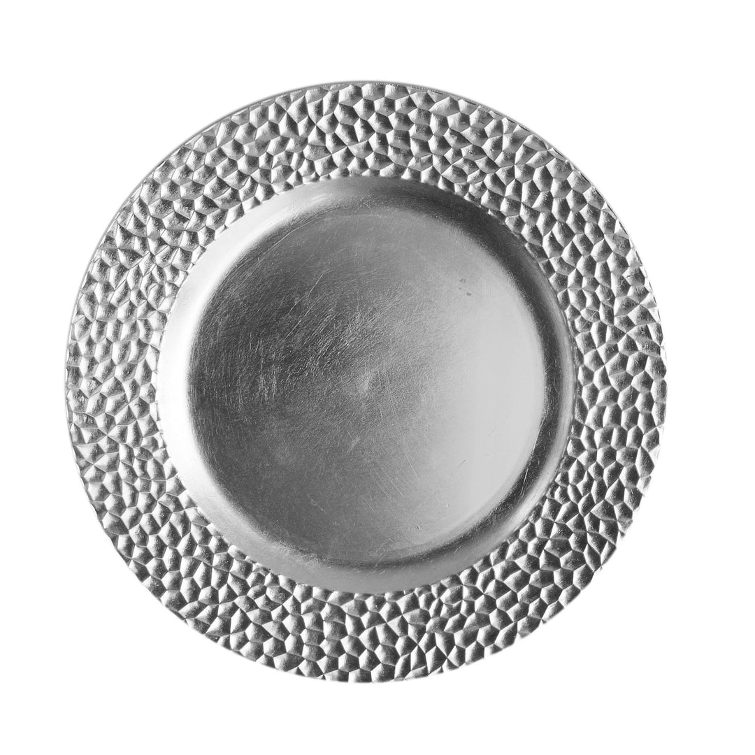 ChargeIt by Jay Hammered RimCharger Plate Large Decorative Melamine Service Plate for Home & Professional Fine Dining -For Upscale Catering Events, Dinner Parties, & Weddings,13", Silver Retail $7.50