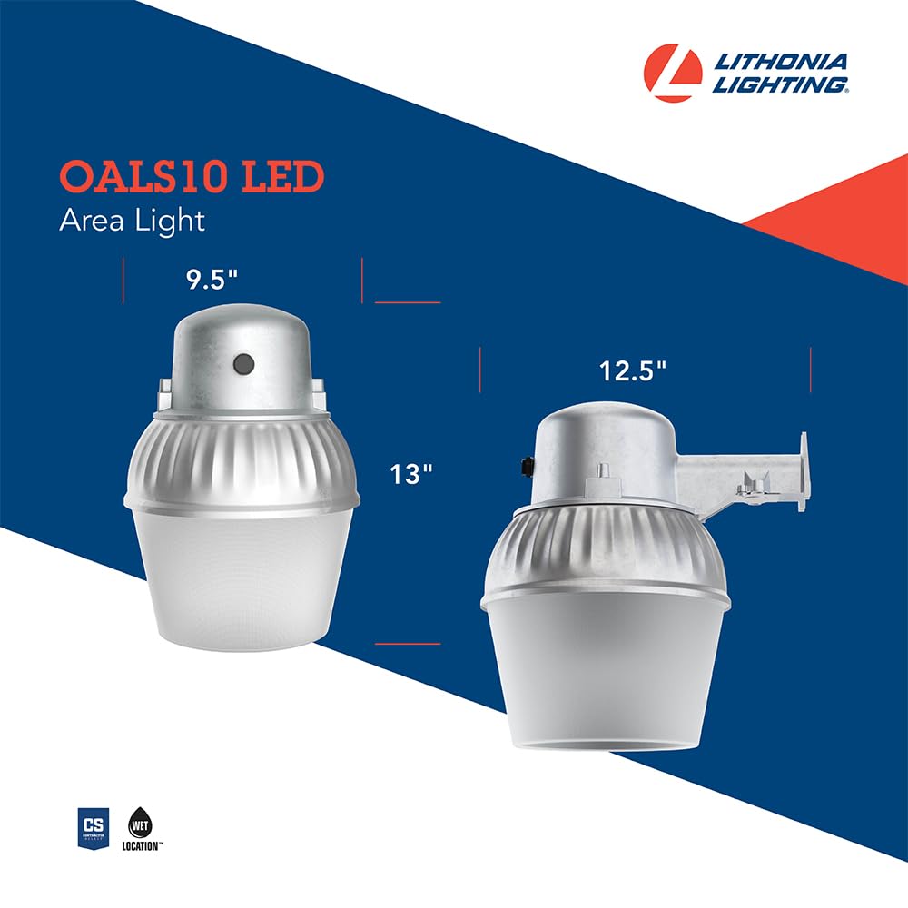 Lithonia Lighting LED Outdoor Flood Light Fixture, Exterior Dusk to Dawn Security Light with Photocell Sensor, Pole or Wall Mount, 3500 Lumens, 5000K Daylight, Gray (OALS10)