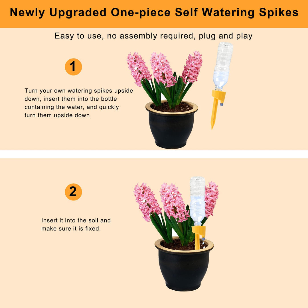 Ohayooz Updated Design Self Watering Spikes, Auto Plant Watering Devices with Adjustable Drip Valve, Bevel & Dual Runner Spouts Simple Self Watering Devices for Outdoor Indoor Garden Plants