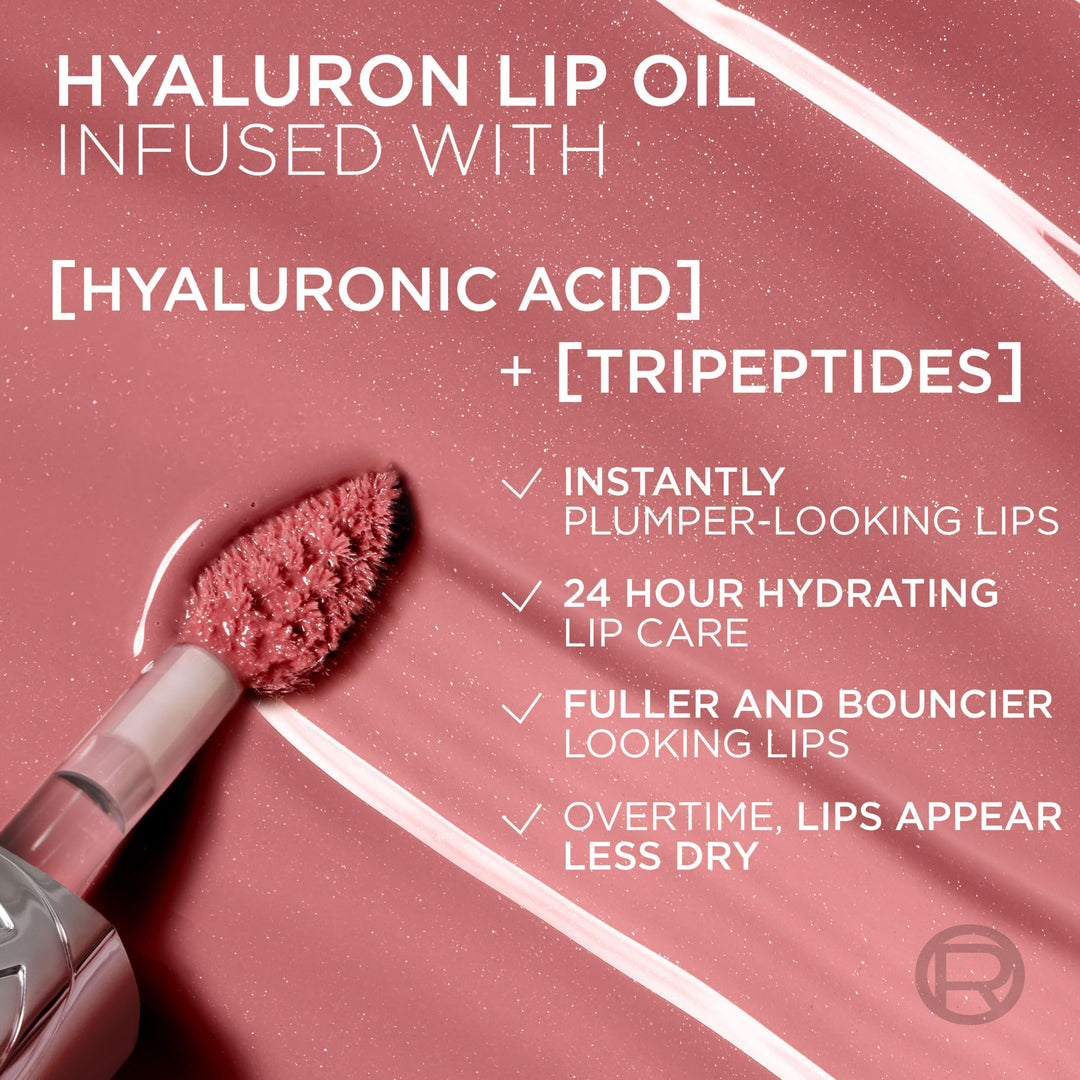 L'Oreal Paris Plump Ambition Hyaluron Lip Oil, 24 HR Lip Gloss with Hyaluronic Acid, Volumizing Formula with Glass-Like Shine, Rouge In Love 380, 0.16 Fl Oz Retail $13.99