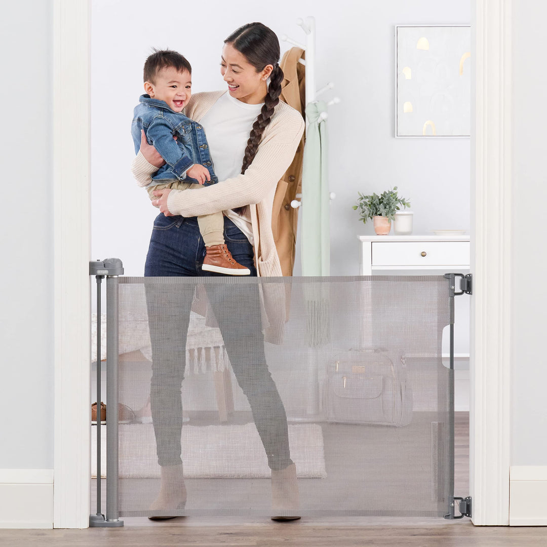 Regalo Safety 50" Extra Wide Retractable Baby Gate, Mesh Safety Gate for Doorways, Hallways & Bottom of Stairs, Hardware Mounted Gate for Babies, Toddlers & Pets, Lock Indicator Window, Gray Retail $34.98