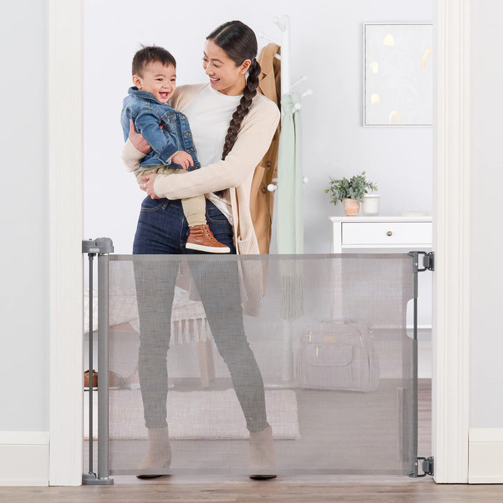 Regalo Safety 50" Extra Wide Retractable Baby Gate, Mesh Safety Gate for Doorways, Hallways & Bottom of Stairs, Hardware Mounted Gate for Babies, Toddlers & Pets, Lock Indicator Window, Gray Retail $34.98
