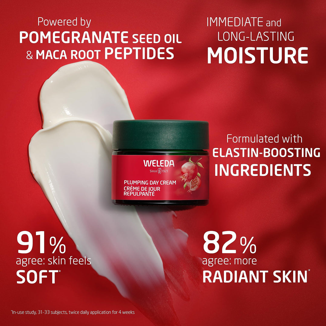 Weleda Face Care Plumping Day Cream, 1.3 Fluid Ounce, Plant Rich Moisturizer with Pomegranate and Maca Root Peptides