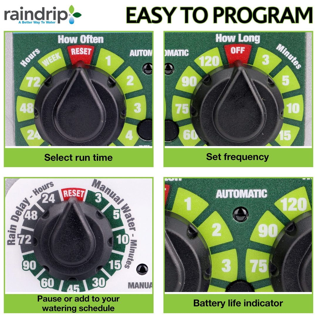 Raindrip R675CT Analog 3-Dial Water, Sprinkler Timer with Rain Delay for Drip Irrigation, Garden, Self-Watering Retail $35.99