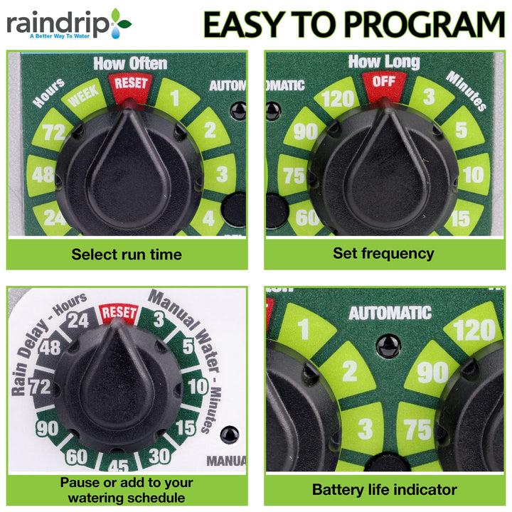Raindrip R675CT Analog 3-Dial Water, Sprinkler Timer with Rain Delay for Drip Irrigation, Garden, Self-Watering Retail $35.99