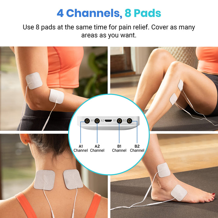 Etekcity 4-Channel Rechargeable TENS Unit,FSA-HSA Eligible Muscle Stimulator for Pain Relief, After-Exercise Relaxation, Physical Therapy, 8 Electrode Pads, Back,Neck,Shoulder,Sciatica, Period Cramps