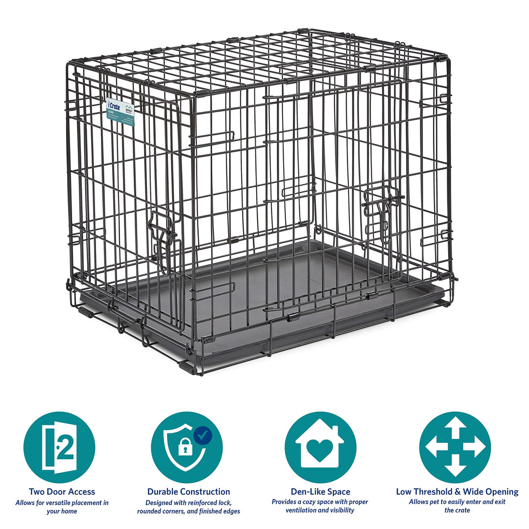 MidWest Homes for Pets 24-Inch iCrate for Small Breeds, 12-20 lbs, Double Door Folding Dog Crate with Divider Panel, Leak-Proof Tray & Secure Latches, Portable, Durable & Easy to Assemble Retail $27.29
