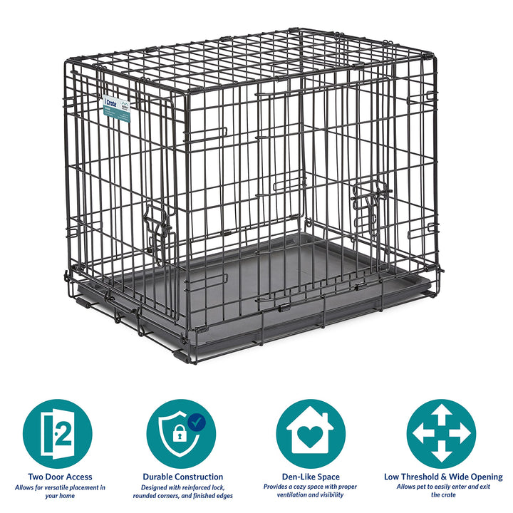 MidWest Homes for Pets 24-Inch iCrate for Small Breeds, 12-20 lbs, Double Door Folding Dog Crate with Divider Panel, Leak-Proof Tray & Secure Latches, Portable, Durable & Easy to Assemble Retail $27.29