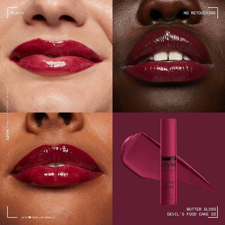 NYX PROFESSIONAL MAKEUP Butter Gloss, Non-Sticky Lip Gloss - Devil's Food Cake (Deep Plum)