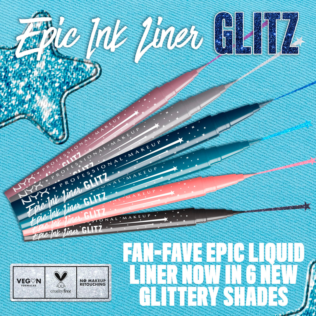 NYX PROFESSIONAL MAKEUP Epic Ink Glitz Liner, Waterproof Metallic Liquid Eyeliner with Vegan Formula - Flashy Flare (Shimmer Light Grey) Retail $11.00