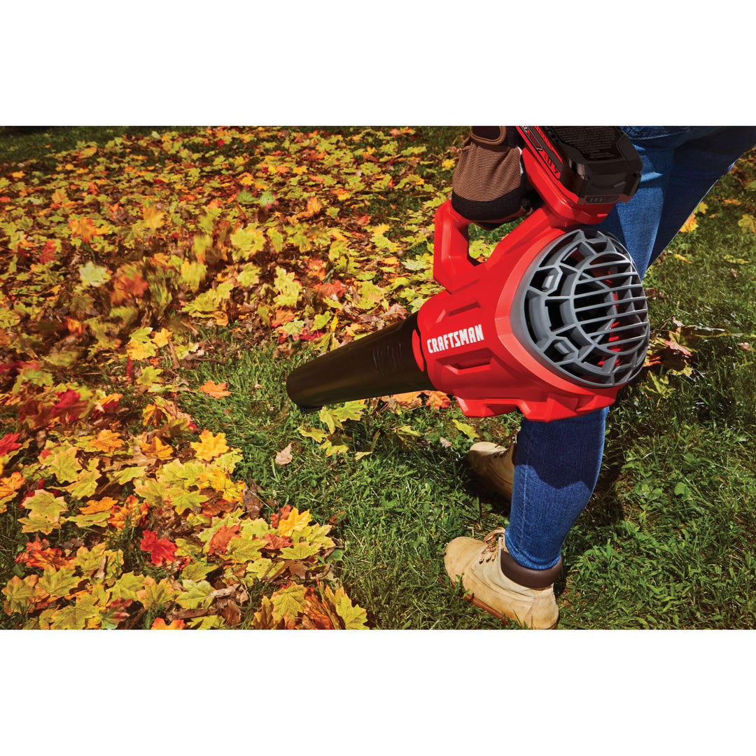 CRAFTSMAN V20 Cordless Axial Leaf Blower Kit, Includes 4.0 Ah Battery and Charger, 100 MPH and 380 CFM Clearing Power, Lightweight, 2 Speed Trigger (CMCBL700M1) Retail $119.00