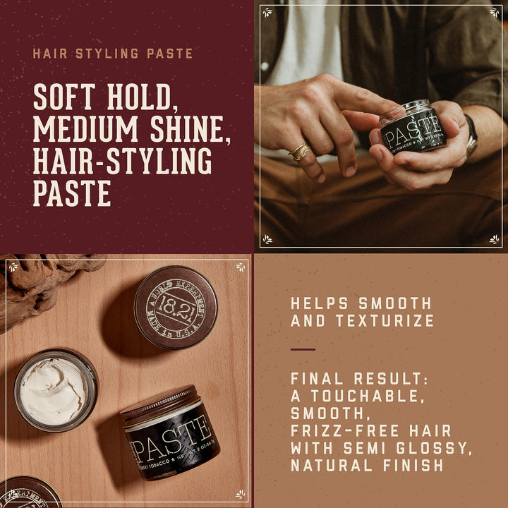 18.21 Man Made Hair Styling Product, 2oz. Original Sweet Tobacco Scent in Paste with Natural Shine Finish