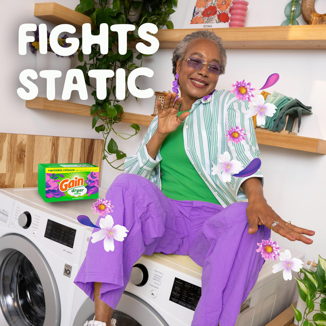 Gain dryer sheets Plus Wrinkle Release, Moonlight Breeze Scent, 120 Count, Fights static with a touch of scent, laundry sheets