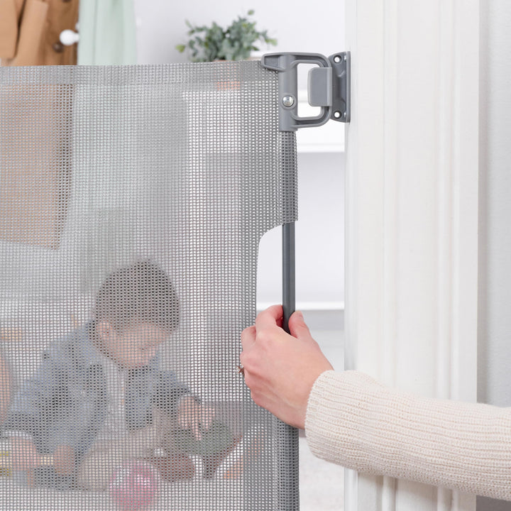 Regalo Safety 50" Extra Wide Retractable Baby Gate, Mesh Safety Gate for Doorways, Hallways & Bottom of Stairs, Hardware Mounted Gate for Babies, Toddlers & Pets, Lock Indicator Window, Gray Retail $34.98