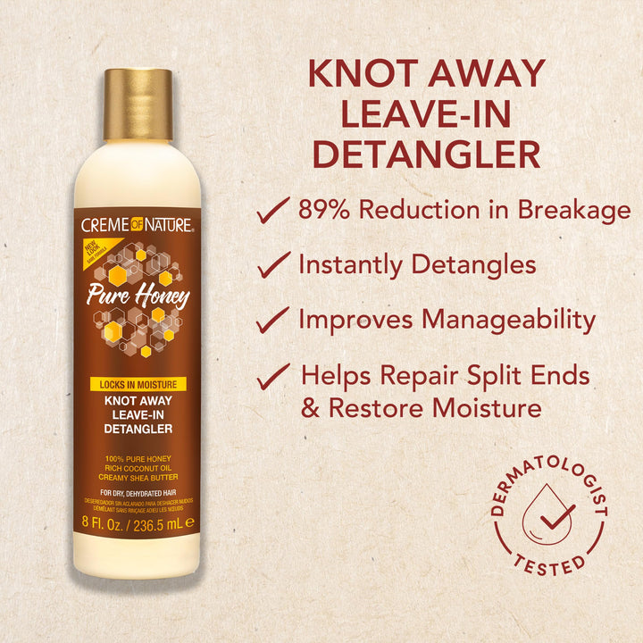 Creme of Nature Pure Honey Knot Away Leave-In Detangler, Instantly Detangles & Improves Manageability, With Coconut Oil & Shea Butter, For Dry, Dehydrated Hair, 8 oz