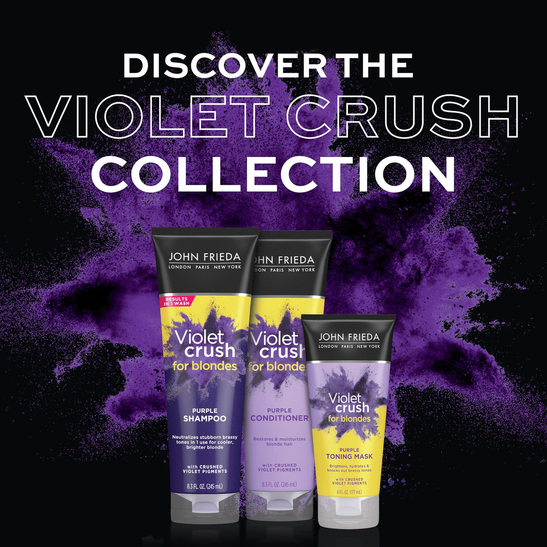 John Frieda Violet Crush Purple Toning Mask, Removes Brassy Tones, Smooths Damaged Hair Cuticles for Cooler, More Luminous, Salon-Fresh Blonde. Safe for Natural and Color-Treated Blonde Hair, 6 Oz