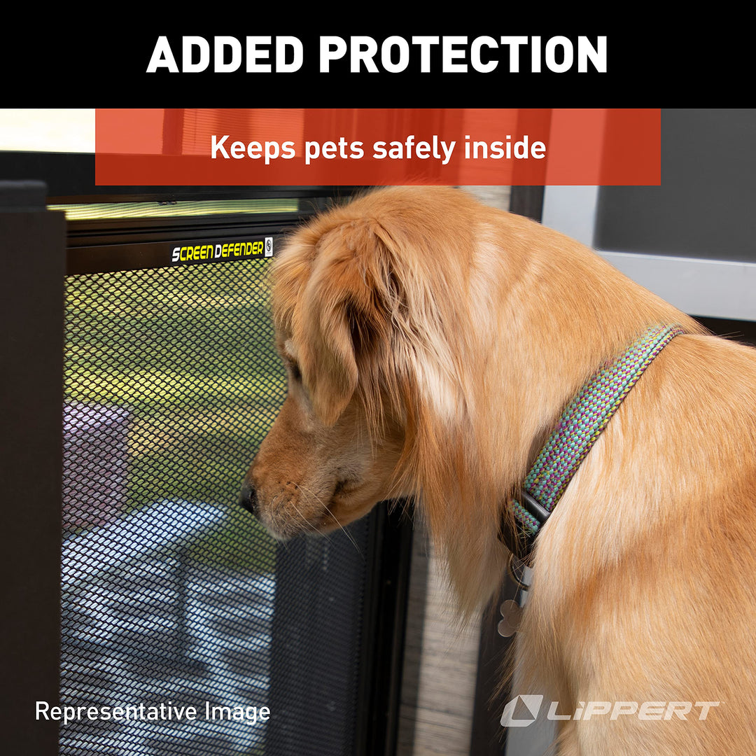 Lippert 28" Screen Defender RV Entry Door Protector Kit with Black Powder-Coated Aluminum for Pet Protection on Travel Trailers, 5th Wheel Campers and Motorhomes - 859793 Retail $87.66