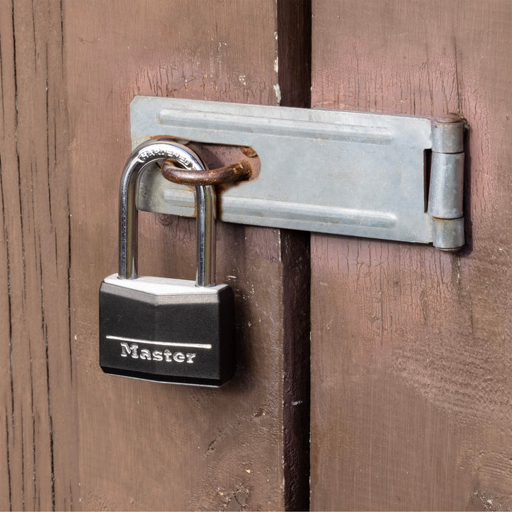 Master Lock Black Covered Aluminum Lock, Gym Locker Lock with Key, Outdoor Padlock with Long Shackle for Gates, Fences, Toolboxes, and More,141DLF Retail $8.99