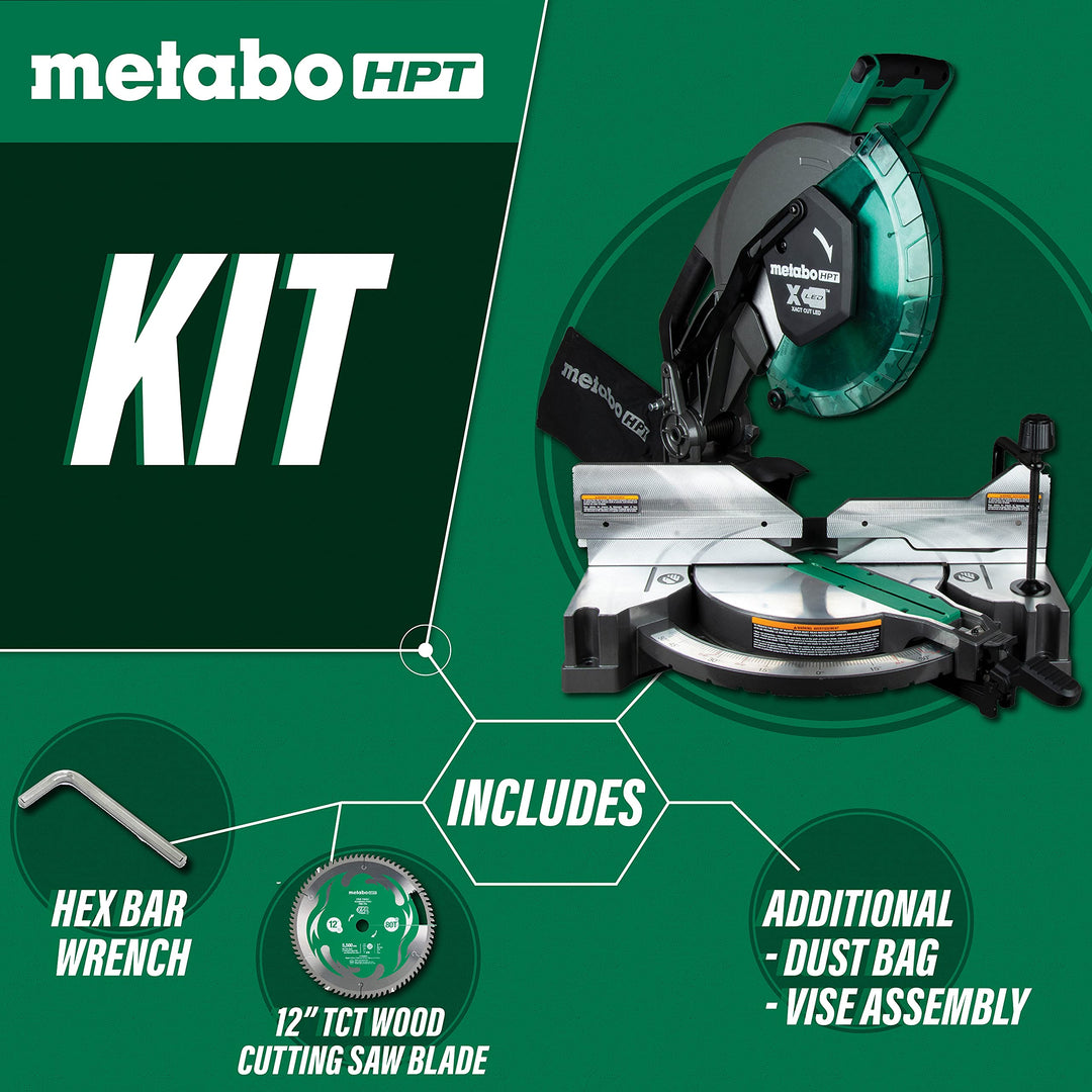 Metabo HPT 12-Inch Compound Miter Saw | Xact Cut LED Shadow Line System | Dual Bevel | C12FDHB Retail $299.00
