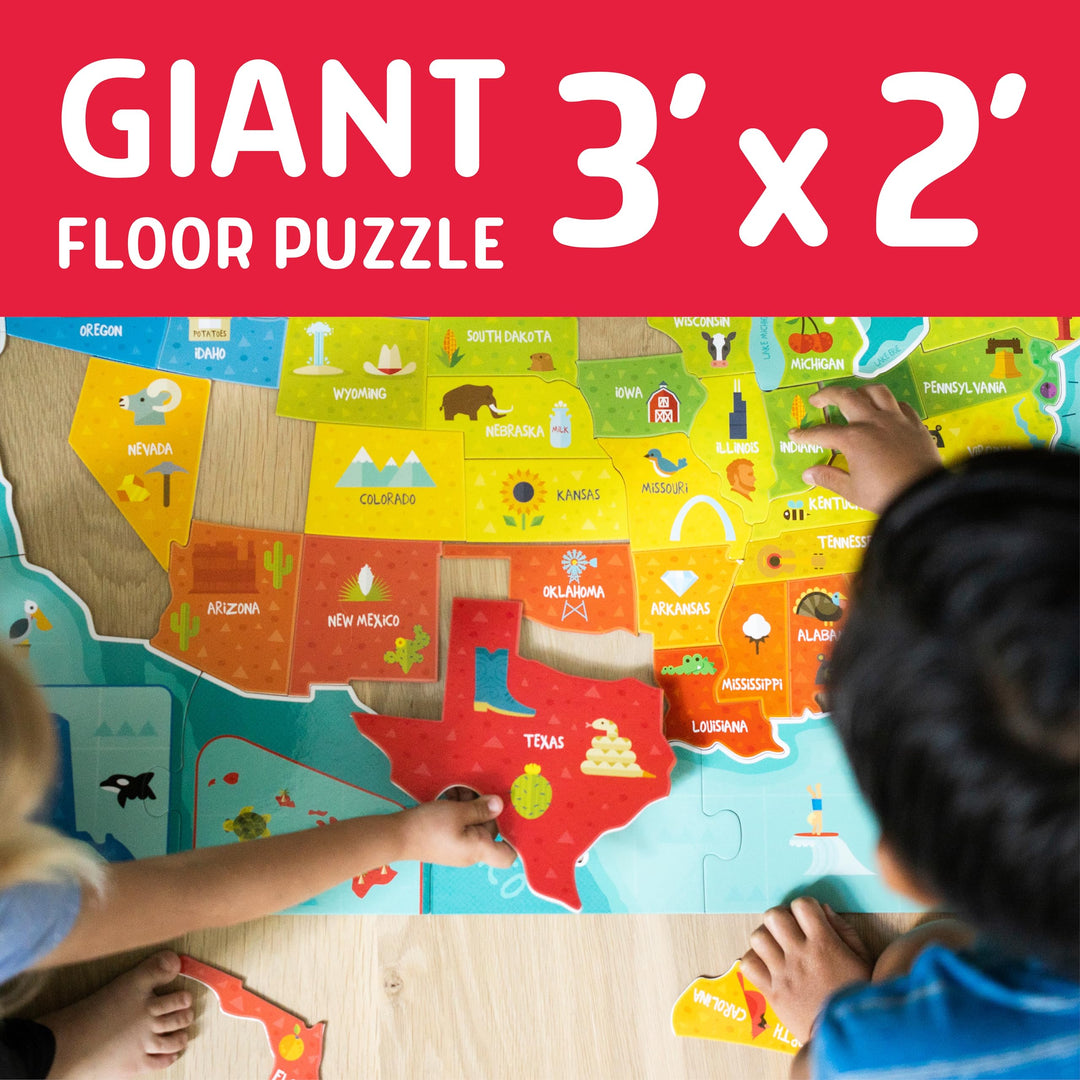 Chuckle & Roar - USA Map Floor Puzzle for Kids - Giant Puzzle with 50 State-Shaped Pieces - Educational Geography Puzzle for Preschool Hands - 3 ft x 2 ft Jumbo America Puzzle Ages 4+ Retail $16.99